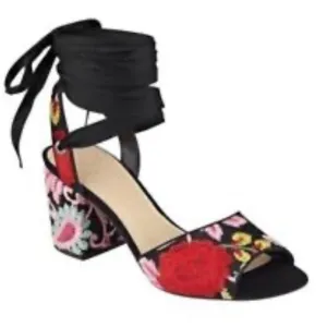 New in box NANAN ANKLE WRAP SANDALS red black flowers new in box size 7