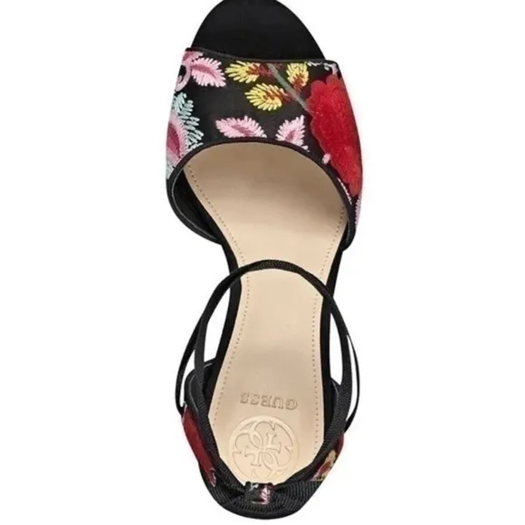 New in box NANAN ANKLE WRAP SANDALS red black flowers new in box size 7