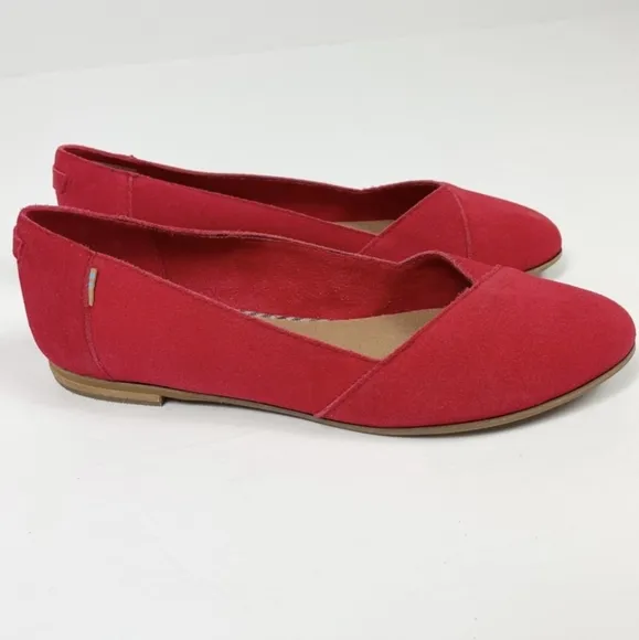 New In Box TOMS Julie Poinsettia Suede Ballerina Flat Size 10 Red 10014182
