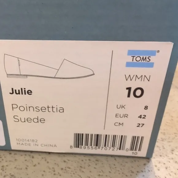 New In Box TOMS Julie Poinsettia Suede Ballerina Flat Size 10 Red 10014182