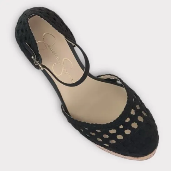 NEW Jessica Simpson Marshela Ankle-Strap Platform Wedge Sandals Black Sz 8