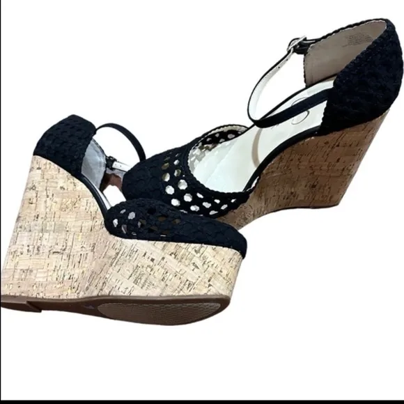 NEW Jessica Simpson Marshela Ankle-Strap Platform Wedge Sandals Black Sz 8
