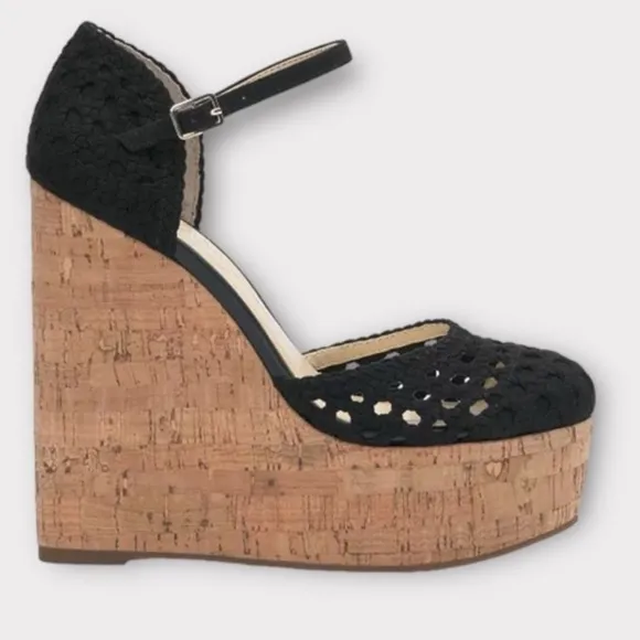 NEW Jessica Simpson Marshela Ankle-Strap Platform Wedge Sandals Black Sz 8