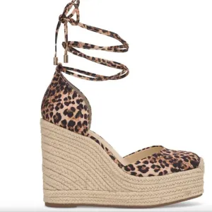 NEW Jessica Simpson Weyla Wedge Wrap Sandals Natural Leopard 7.5M