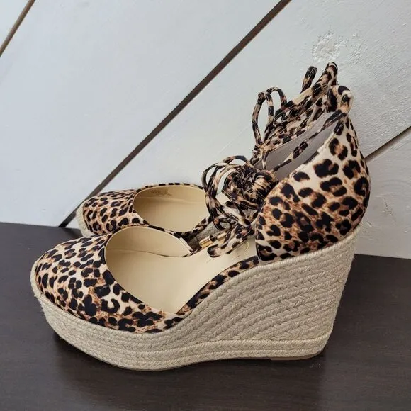 NEW Jessica Simpson Weyla Wedge Wrap Sandals Natural Leopard 7.5M