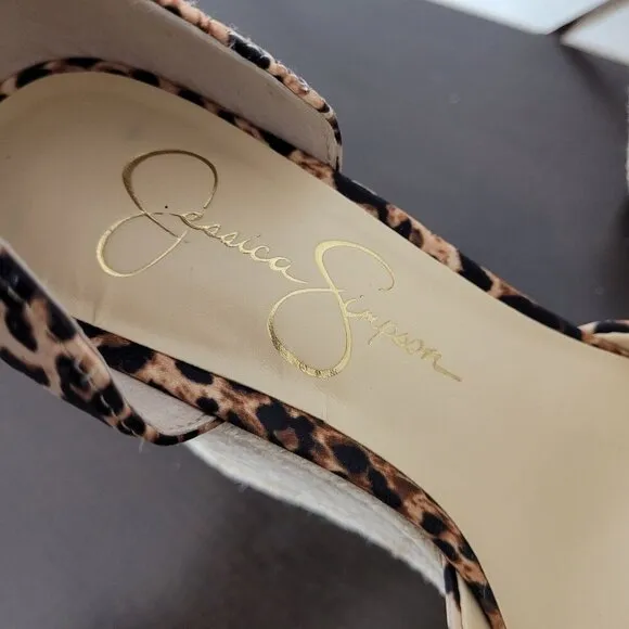 NEW Jessica Simpson Weyla Wedge Wrap Sandals Natural Leopard 7.5M