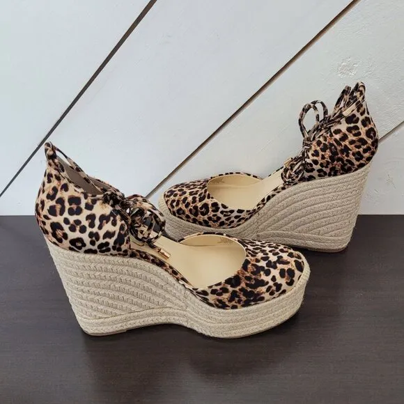 NEW Jessica Simpson Weyla Wedge Wrap Sandals Natural Leopard 7.5M