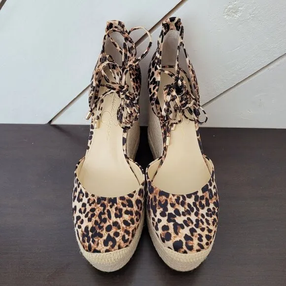 NEW Jessica Simpson Weyla Wedge Wrap Sandals Natural Leopard 7.5M