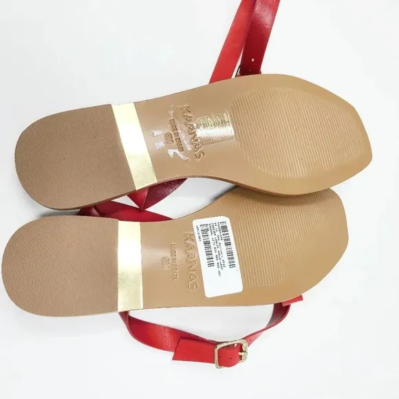 New Kaanas Red Leather Leblon Ankle Wrap Bow Sandals 6