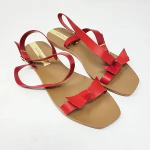 New Kaanas Red Leather Leblon Ankle Wrap Bow Sandals 6