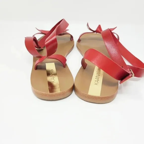 New Kaanas Red Leather Leblon Ankle Wrap Bow Sandals 6