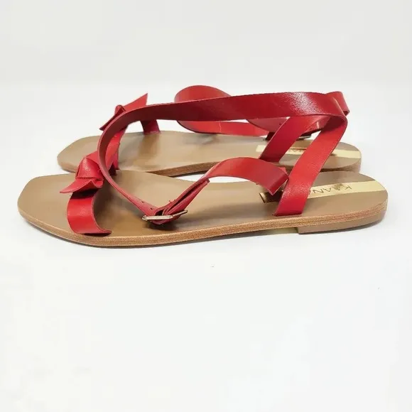 New Kaanas Red Leather Leblon Ankle Wrap Bow Sandals 6