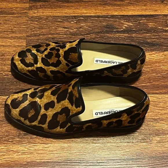 NEW KARL LAGERFELD Paris Leopard Print Calf-Hair Loafers Size 6:5
