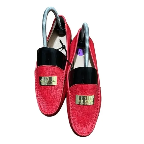 NEW Kate Spade Corrie Red Leather Women's Flat Slip On Loafers Size 6.5
