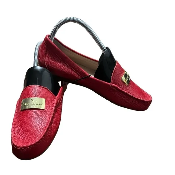 NEW Kate Spade Corrie Red Leather Women's Flat Slip On Loafers Size 6.5