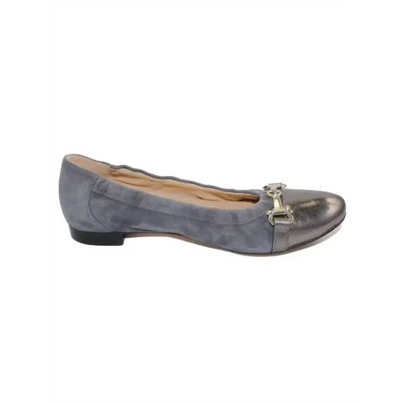 NEW LALISA women's chloe flats in grey suede/patent leather/calfskin leather