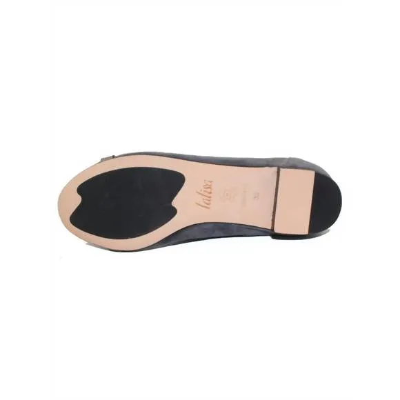 NEW LALISA women's chloe flats in grey suede/patent leather/calfskin leather