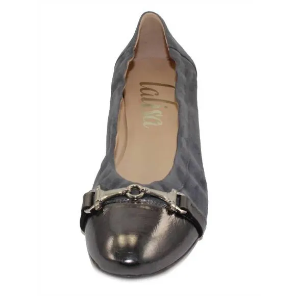 NEW LALISA women's chloe flats in grey suede/patent leather/calfskin leather