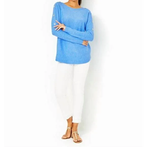 NEW LILLY PULITZER arna boat-neck pullover sweater in heathered abaco blue
