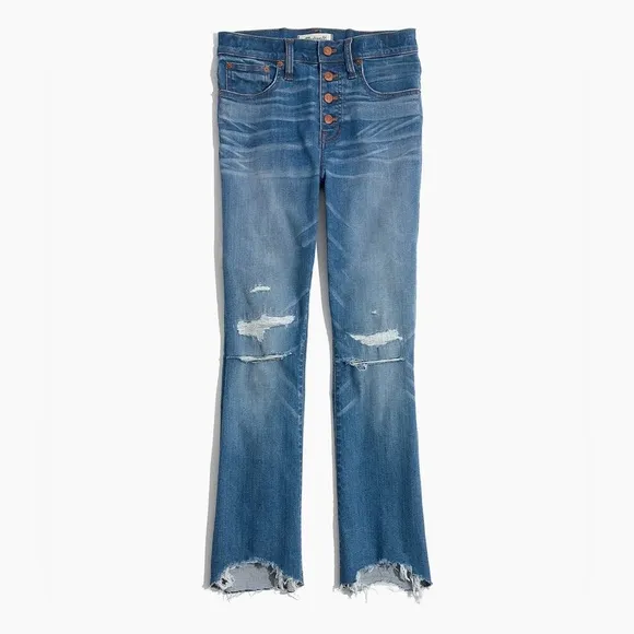 NEW! Madewell Cali Demi Boot Button Front Jeans Distressed Frayed Hem SZ 23