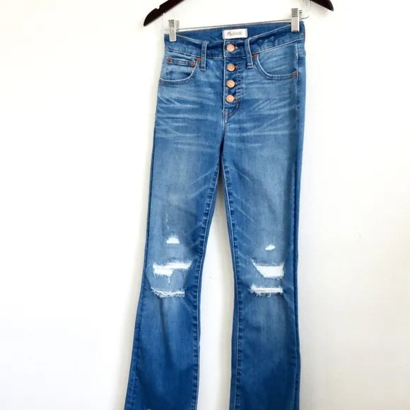 NEW! Madewell Cali Demi Boot Button Front Jeans Distressed Frayed Hem SZ 23