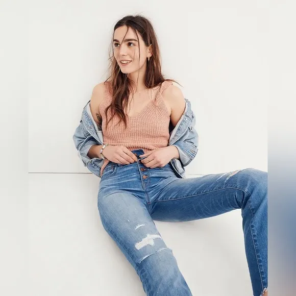 NEW! Madewell Cali Demi Boot Button Front Jeans Distressed Frayed Hem SZ 23