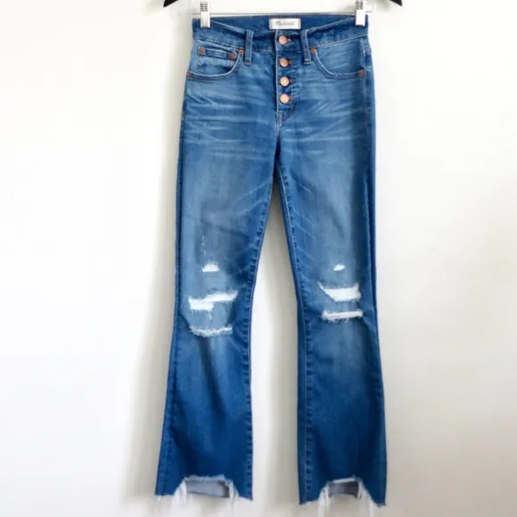 NEW! Madewell Cali Demi Boot Button Front Jeans Distressed Frayed Hem SZ 23