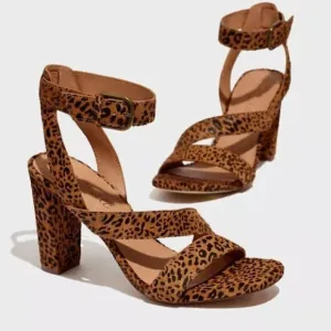 New! Madewell The Liv Sandal Heels in Mini Leopard Calf Hair Ankle Strap