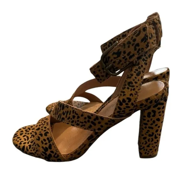 New! Madewell The Liv Sandal Heels in Mini Leopard Calf Hair Ankle Strap
