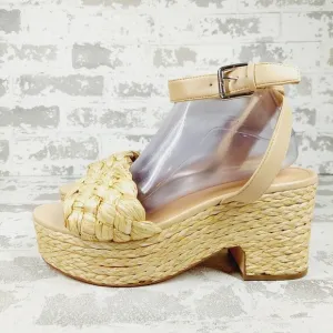 NEW Marc Fisher Steel Jute Raffia Buckle Ankle Strap Summer Sandals H757