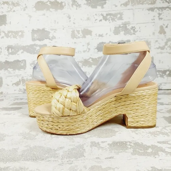 NEW Marc Fisher Steel Jute Raffia Buckle Ankle Strap Summer Sandals H757