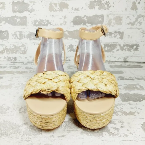 NEW Marc Fisher Steel Jute Raffia Buckle Ankle Strap Summer Sandals H757