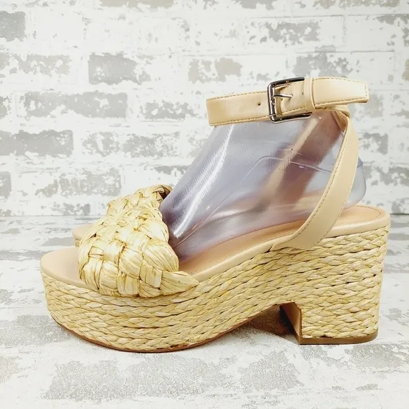 NEW Marc Fisher Steel Jute Raffia Buckle Ankle Strap Summer Sandals H757