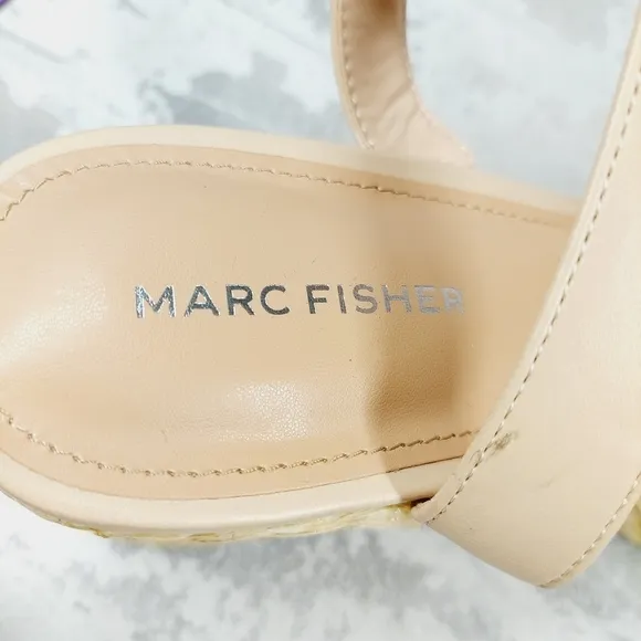 NEW Marc Fisher Steel Jute Raffia Buckle Ankle Strap Summer Sandals H757