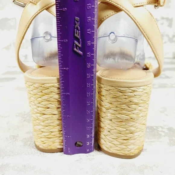 NEW Marc Fisher Steel Jute Raffia Buckle Ankle Strap Summer Sandals H757