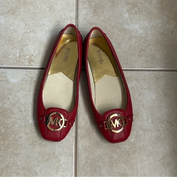 new Michael Kors Fulton Moc Logo Flats in Bright Red, size 8.5