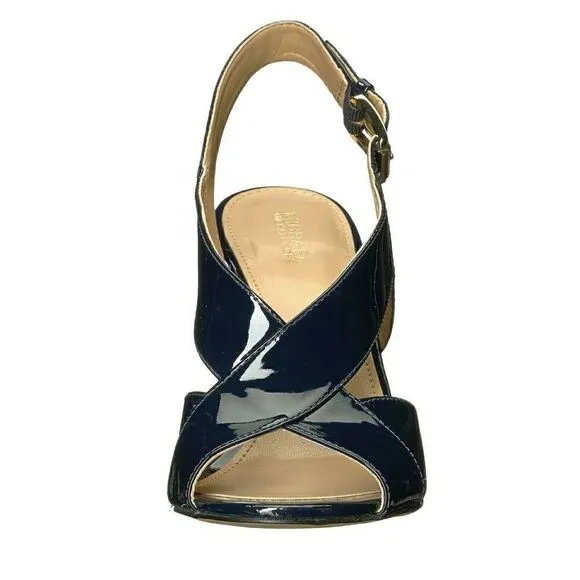New! MICHAEL KORS Women's Patent Leather Slingback Sandals Size 6 Navy Blue