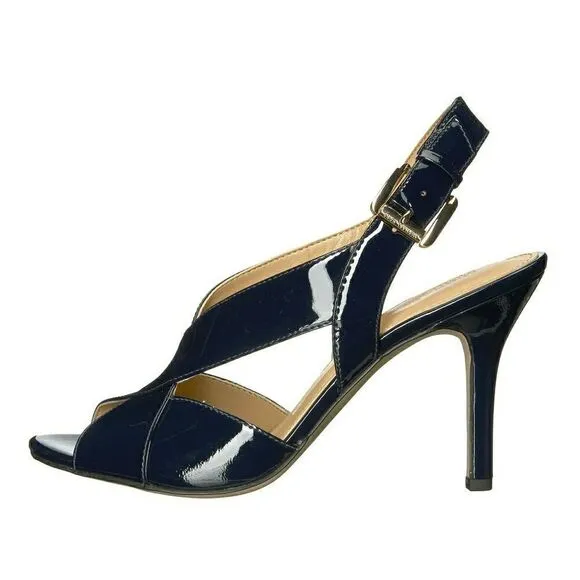New! MICHAEL KORS Women's Patent Leather Slingback Sandals Size 6 Navy Blue