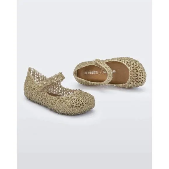 NEW MINI MELISSA girls' campana papel flats in gold glitter