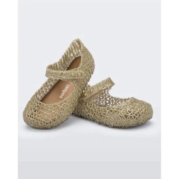 NEW MINI MELISSA girls' campana papel flats in gold glitter