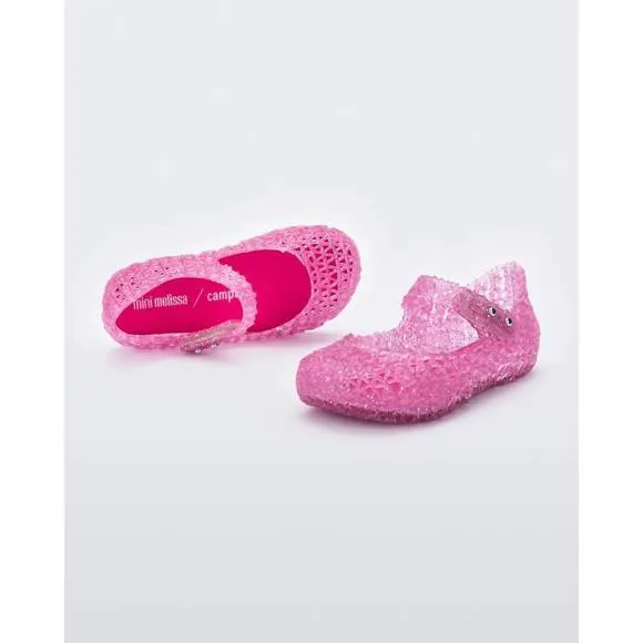 NEW MINI MELISSA girls' campana papel flats in pink glitter