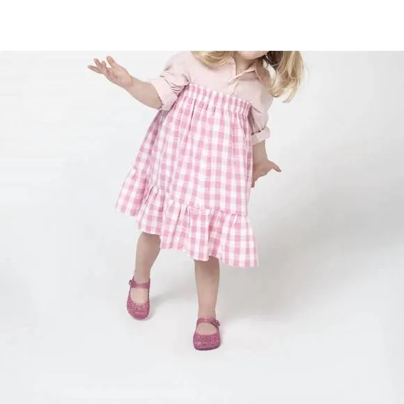 NEW MINI MELISSA girls' campana papel flats in pink glitter