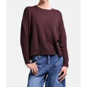 NEW MINNIE ROSE cotton cashmere boxy crew neck sweater in chocolate