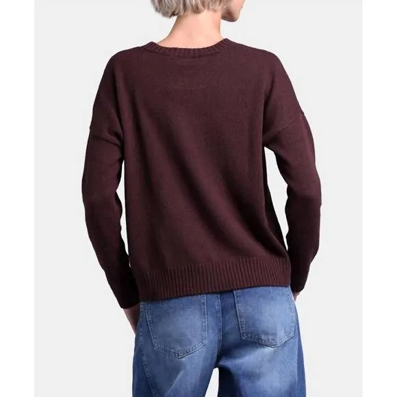NEW MINNIE ROSE cotton cashmere boxy crew neck sweater in chocolate