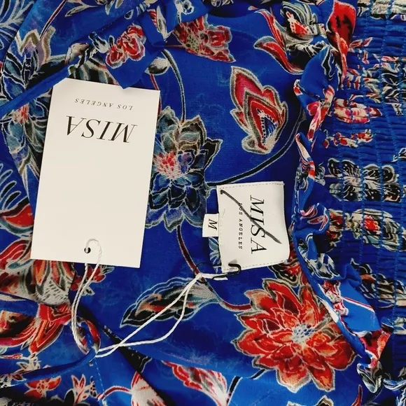 New MISA Dominique Blue Floral Mini Dress P2794
