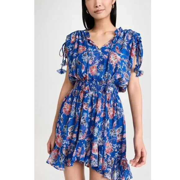 New MISA Dominique Blue Floral Mini Dress P2794