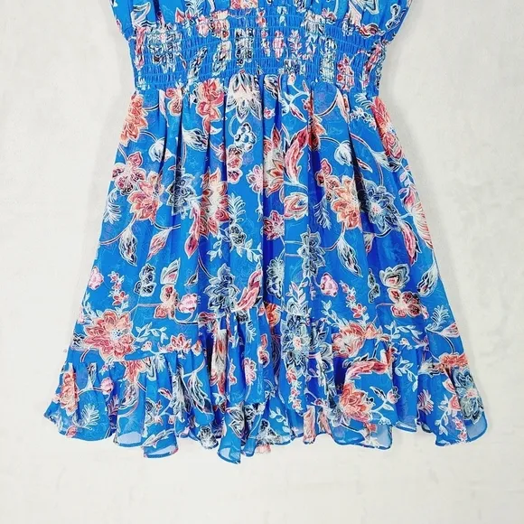 New MISA Dominique Blue Floral Mini Dress P2794