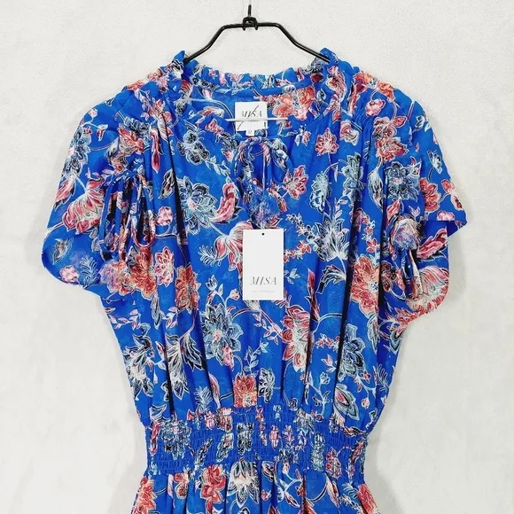 New MISA Dominique Blue Floral Mini Dress P2794