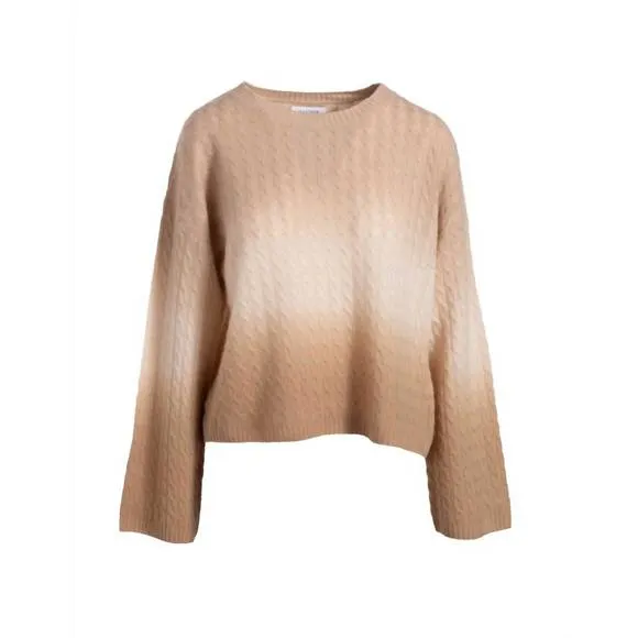 NEW NAADAM luxe cashmere dip dye crew sweater in tan combo