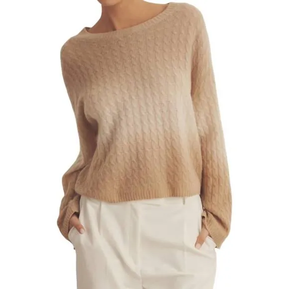 NEW NAADAM luxe cashmere dip dye crew sweater in tan combo